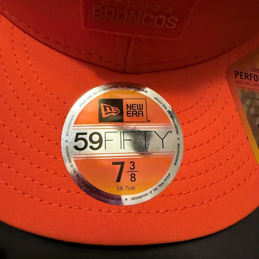 New Era Denver Broncos Hat Men 7 3/8 Orange New 2025 NFL Sideline 59FIFTY Fitted